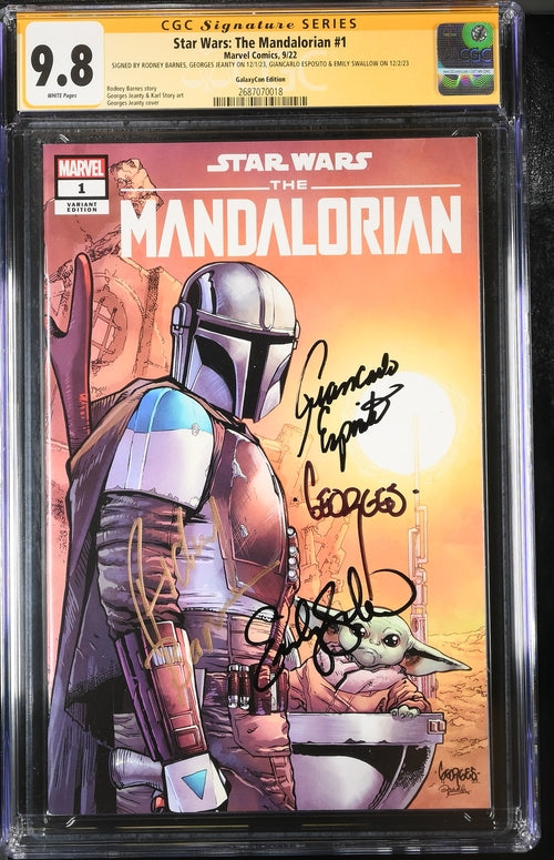 Star Wars: The Mandalorian #1 Galaxycon Exclusive CGC Marvel Comics Signature Series 9.8 x4 Signed Barnes, Jeanty, Esposito, Swallow