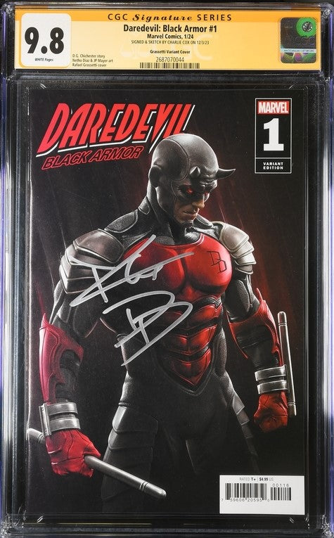 Daredevil: Black Armor #1 Marvel Comics Grassetti Variant CGC Signature Series 9.8 Signed & Sketch by Charlie Cox