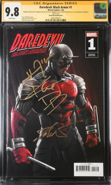 Daredevil: Black Armor #1 Marvel Comics Grassetti Variant CGC Signature Series 9.8 Signed & Sketch by Charlie Cox, Signed DG Chichester, Vincent D'Onofrio