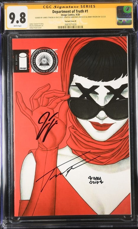 Department of Truth #1 Cover B Image Comics CGC Signature Series 9.8 x3 Signed James Tynion IV, Martin Simmonds, Jenny Frison GalaxyCon