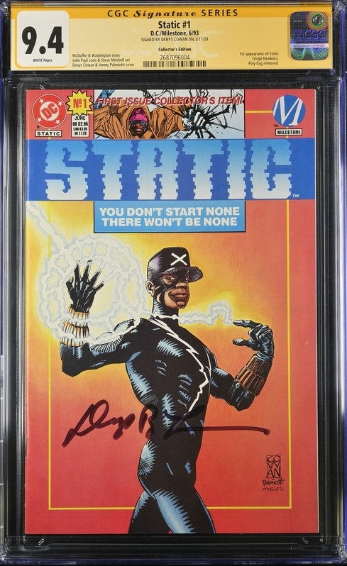 Static #1 Collector's Edition DC/Milestone CGC Signature Series 9.4 Signed Denys Cowan