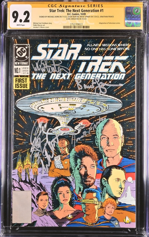 Star Trek: The Next Generation #1 DC Comics CGC Signature Series 9.2 Cast x5  Signed Dorn, Burton, Spiner, Frakes, Wheaton