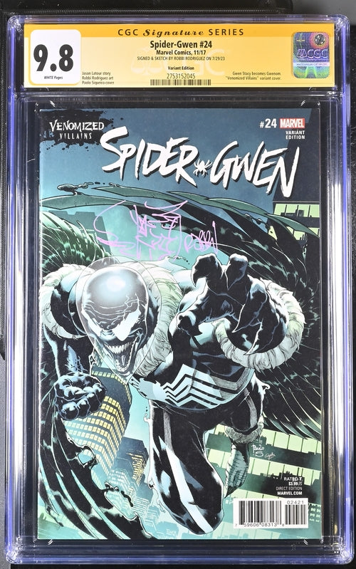 Spider-Gwen #24 Venomized Villains Variant Marvel Comics CGC Signature Series 9.8 Signed & Sketch Robbi Rodriguez GalaxyCon