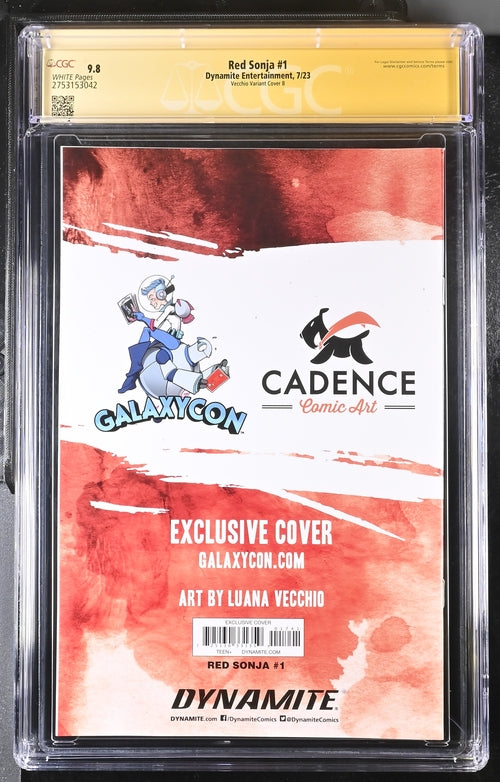 Red Sonja #1 Cover B Galaxycon Exclusive Virgin Variant Dynamite Entertrainment CGC Signature Series 9.8 Signed Luana Vecchio GalaxyCon
