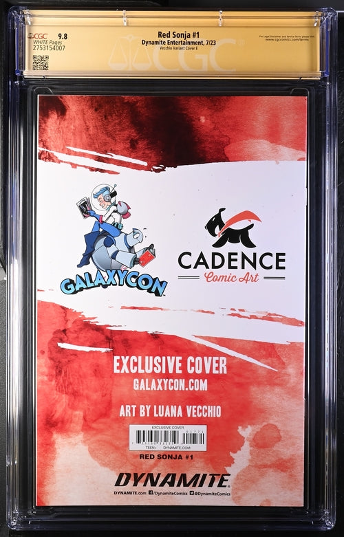 Red Sonja #1 Red Foil Cover E GalaxyCon Exclusive Variant Dynamite Entertainment CGC Signature Series 9.8 Signed Luana Vecchio GalaxyCon