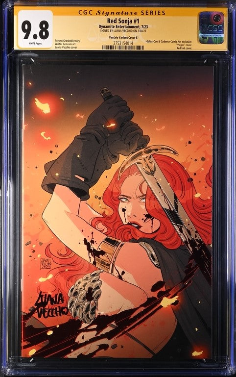 Red Sonja #1 Red Foil Cover E GalaxyCon Exclusive Variant Dynamite Entertainment CGC Signature Series 9.8 Signed Luana Vecchio
