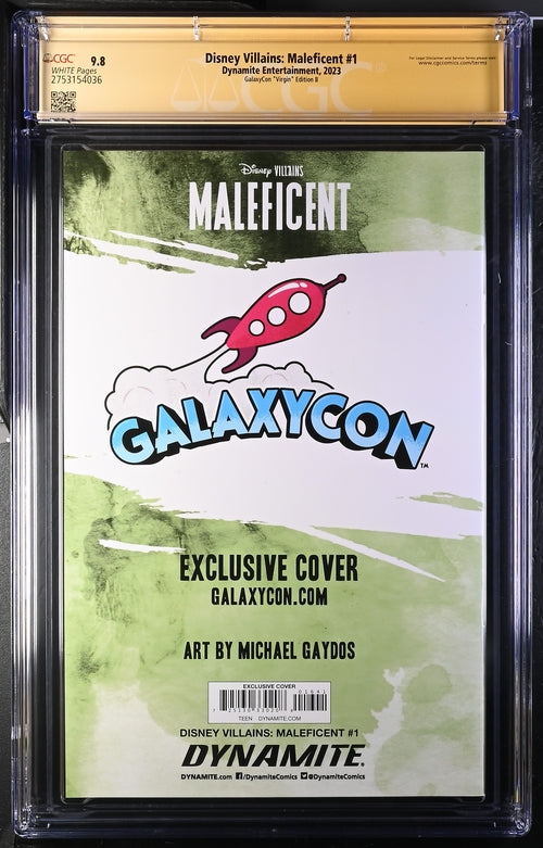 Disney Villains Maleficent #1 GalaxyCon Exclusive Gaydos Virgin Variant CGC Signature Series 9.8 Signed Michael Gaydos