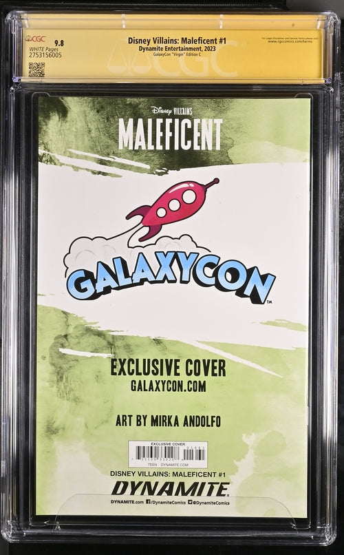 Disney Villains Maleficent #1 GalaxyCon Exclusive Andolfo Virgin Variant CGC Signature Series 9.8 Signed Mirka Andolfo