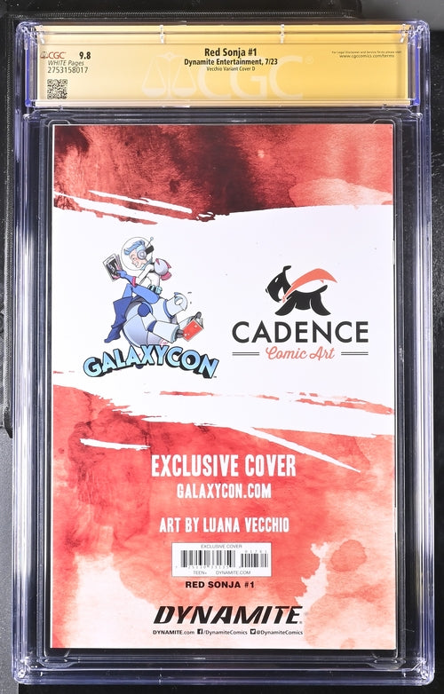 Red Sonja #1 GalaxyCon Edition D Virgin Dynamite CGC Signature Series 9.8 Signed Luana Vecchio