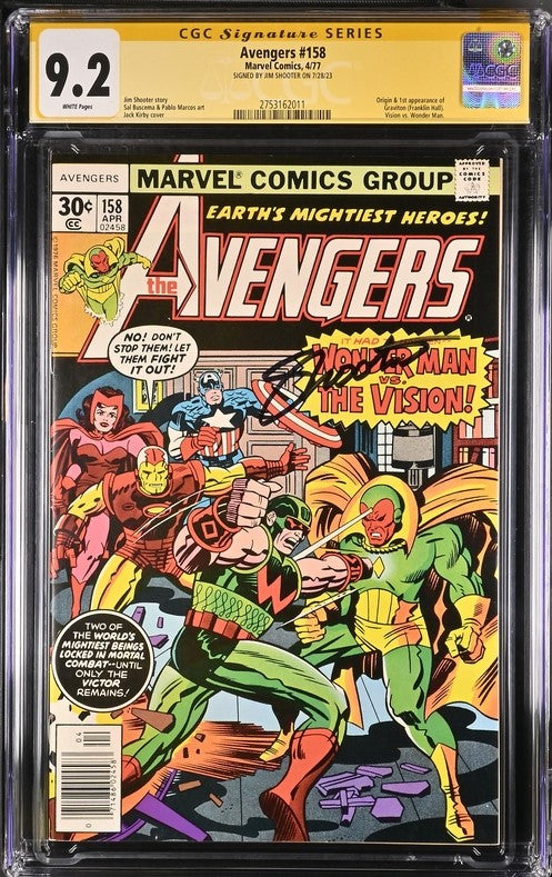 Avengers #158 Marvel Comics CGC Signature Series 9.2 Signed Jim Shooter