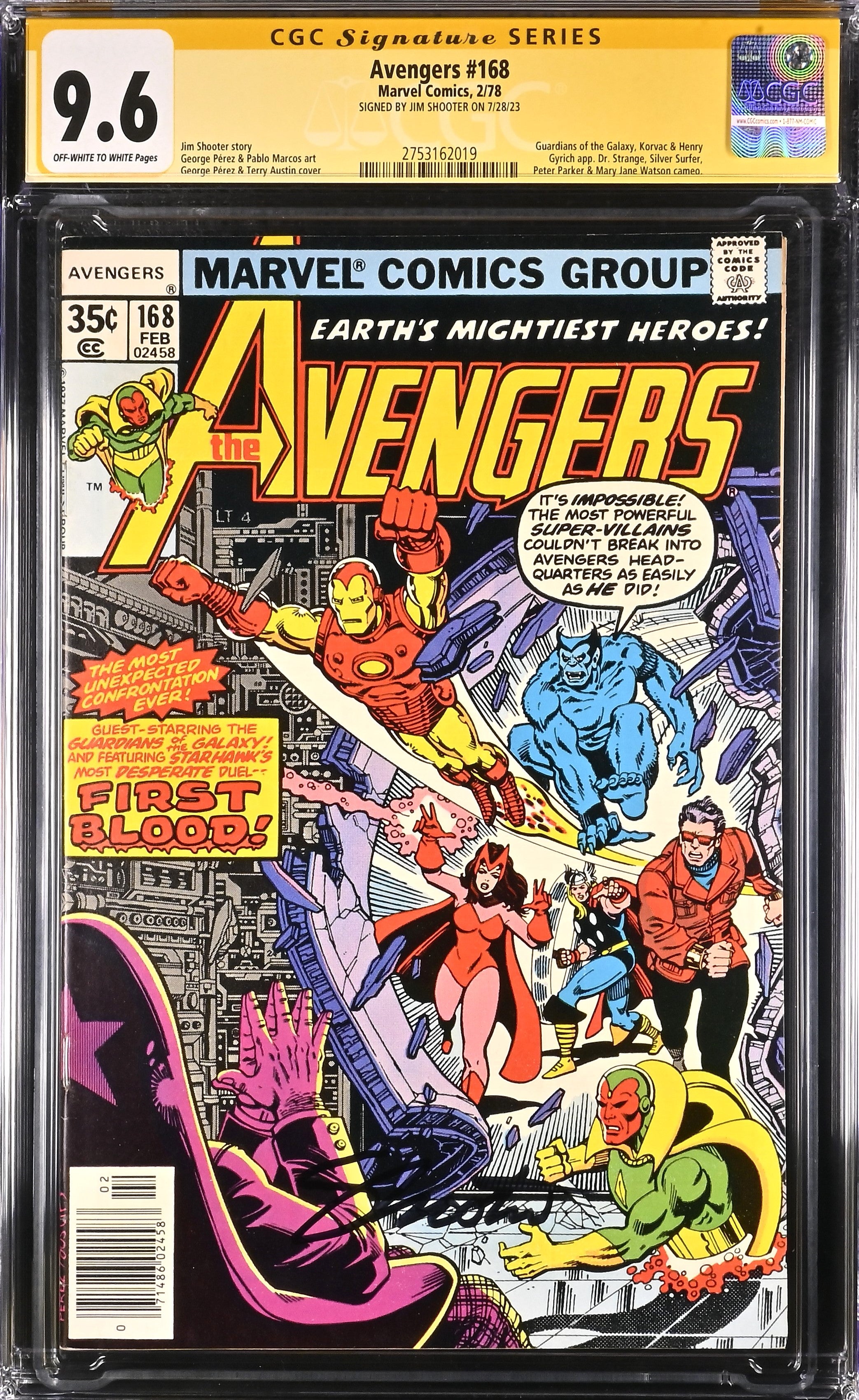Avengers #168 Marvel Comics CGC Signature Series 9.6 Signed Jim Shooter