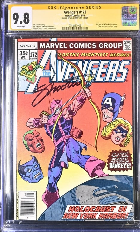 Avengers #172 Marvel Comics CGC Signature Series 9.8 Signed Jim Shooter