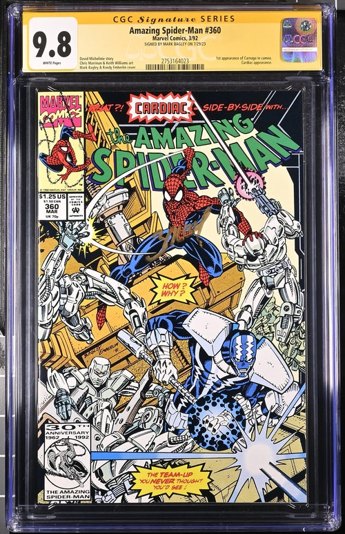 Amazing Spider-Man #360 Marvel Comics CGC Signature Series 9.8 Signed Mark Bagley