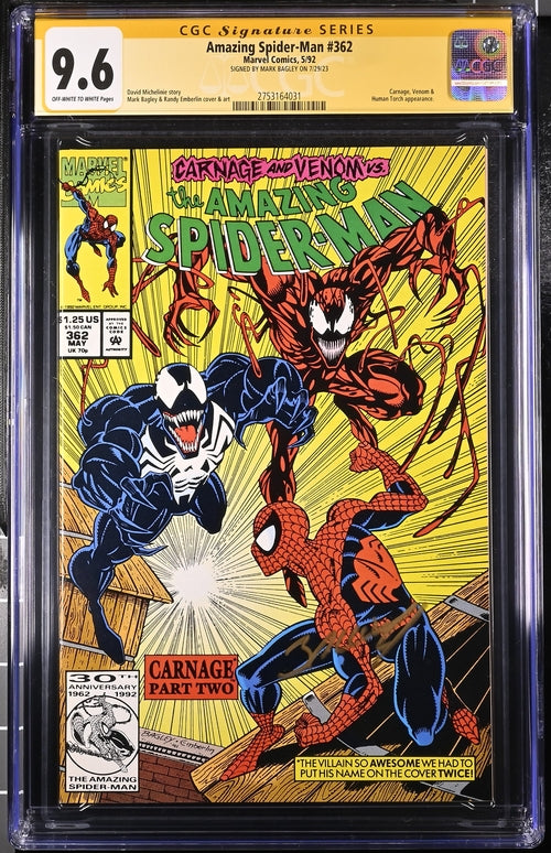 Amazing Spider-Man #362 Marvel Comics CGC Signature Series 9.6 Signed Mark Bagley GalaxyCon