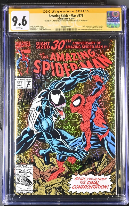 Amazing Spiderman #375 CGC Signature Series 9.6 Signed Emberlin, Bagley GalaxyCon