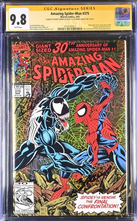 Amazing Spiderman #375 CGC Signature Series 9.8 Signed Emberlin, Bagley