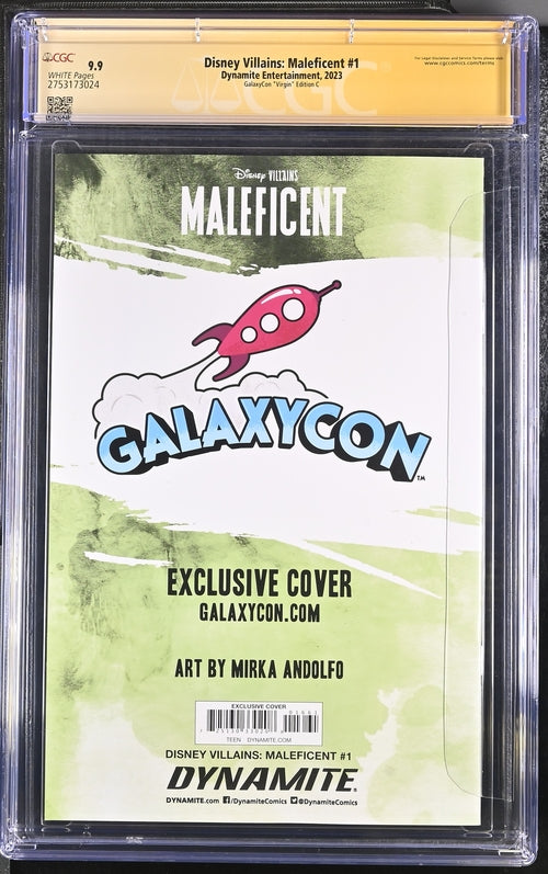 Disney Villains: Maleficent Galaxycon Virgin Edition C Dynamite Entertainment CGC Signature Series 9.9 MINT Signed Mirka Andolfo