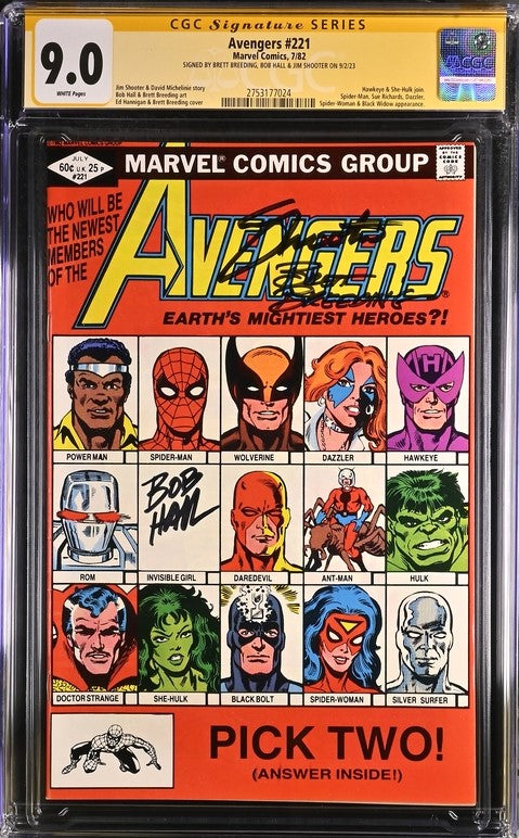 Avengers #221 Marvel Comics CGC Signature Series 9.0 Signed Breeding, Hall, Shooter