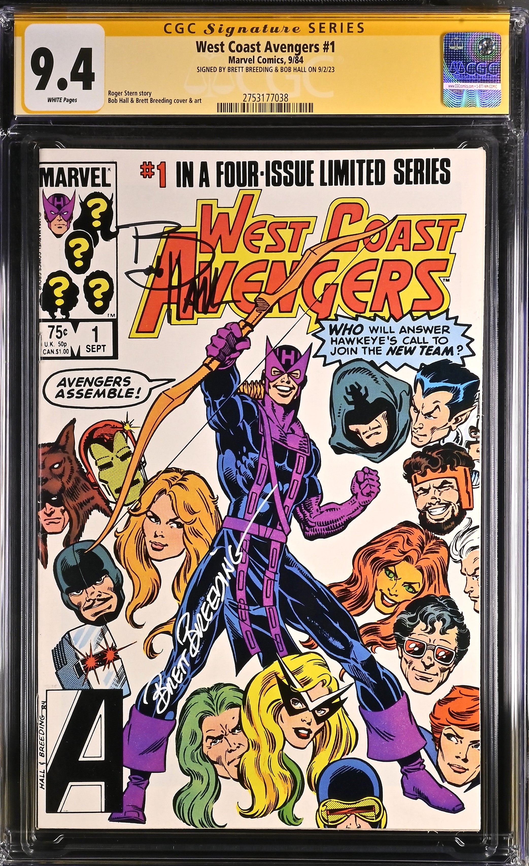 Marvel Comics West Coast Avengers #1 CGC Signature Series 9.4 Signed Breeding & Hall GalaxyCon