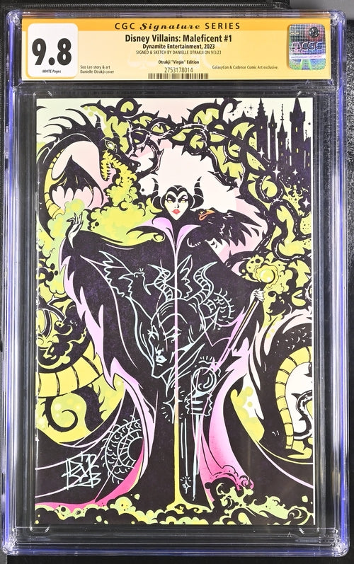 Disney Villains Maleficent #1 GalaxyCon Exclusive Virgin Variant CGC Signature Series 9.8 Signed & Sketch by Otrakji