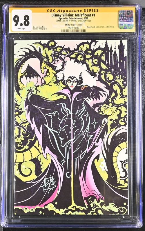 Disney Villains Maleficent #1 GalaxyCon Exclusive Virgin Variant CGC Signature Series 9.8 Signed & Sketch by Otrakji GalaxyCon