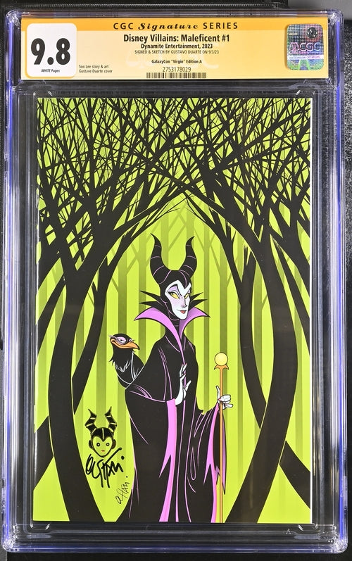 Disney Villains Maleficent #1 GalaxyCon Exclusive Virgin Variant Edition A CGC SS 9.8 Signed & Sketch by Duarte