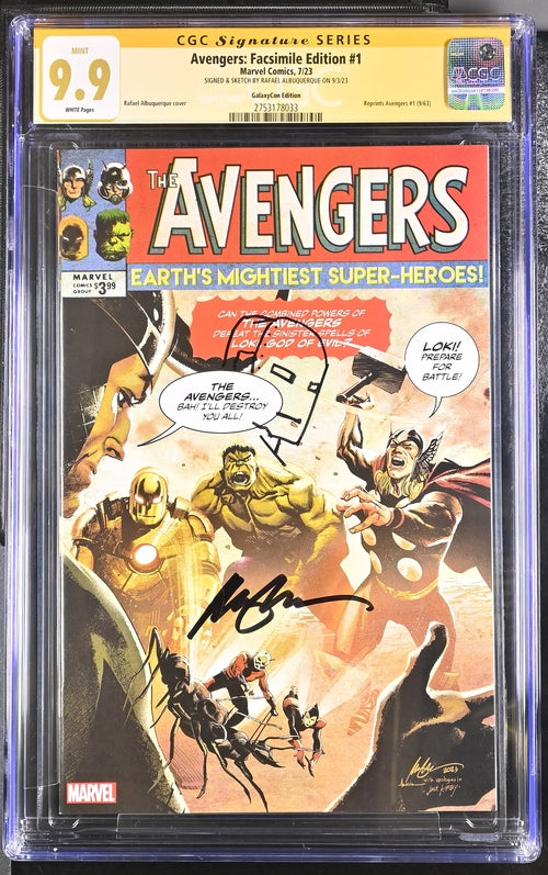 Avengers: Facsimile Edition #1 GalaxyCon Edition Marvel Comics CGC Signature Series 9.9 Signed & Sketched Rafael Albuquerque