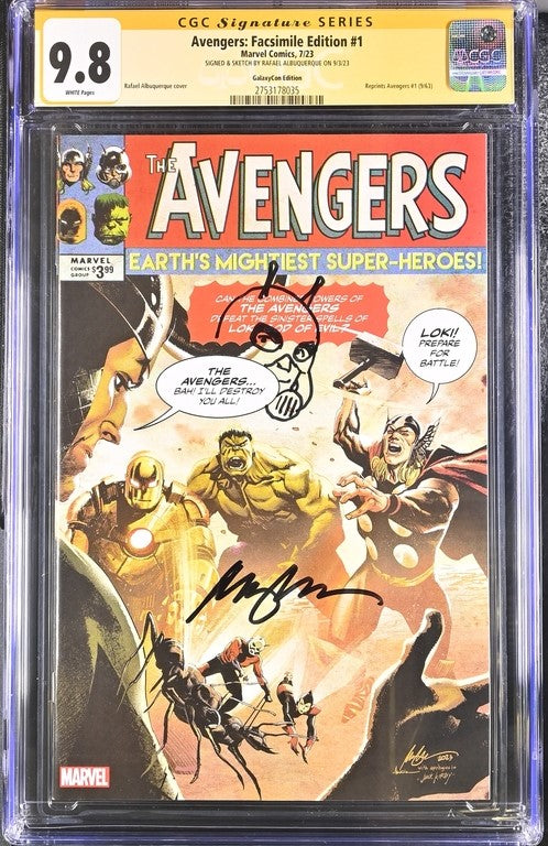 Avengers: Facsimile Edition #1 GalaxyCon Edition Marvel Comics CGC Signature Series 9.8 Signed & Sketched Rafael Albuquerque