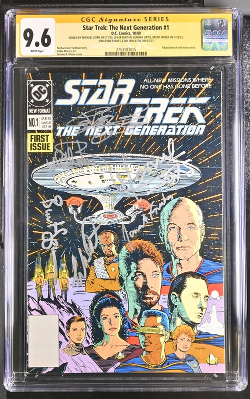 Star Trek: The Next Generation #1 DC Comics 1989 CGC Signature Series 9.8 Cast x6 Signed Dorn, Burton, Sirtis, Spiner, Frakes, Wheaton