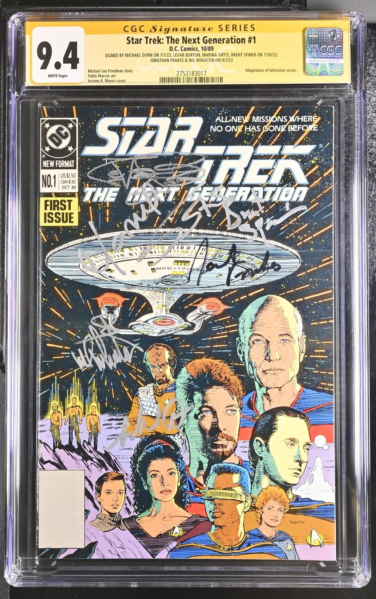 Star Trek:The Next Generation #1-1989 DC Comics CGC Signature Series 9.4 Cast x6 Signed Dorn, Burton, Sirtis, Spiner, Frakes, Wheaton