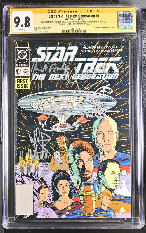 Star Trek: The Next Generation #1 DC Comics CGC Signature Series 9.8 Cast x6 Signed Dorn, Burton, Sirtis, Spiner, Frakes, Wheaton