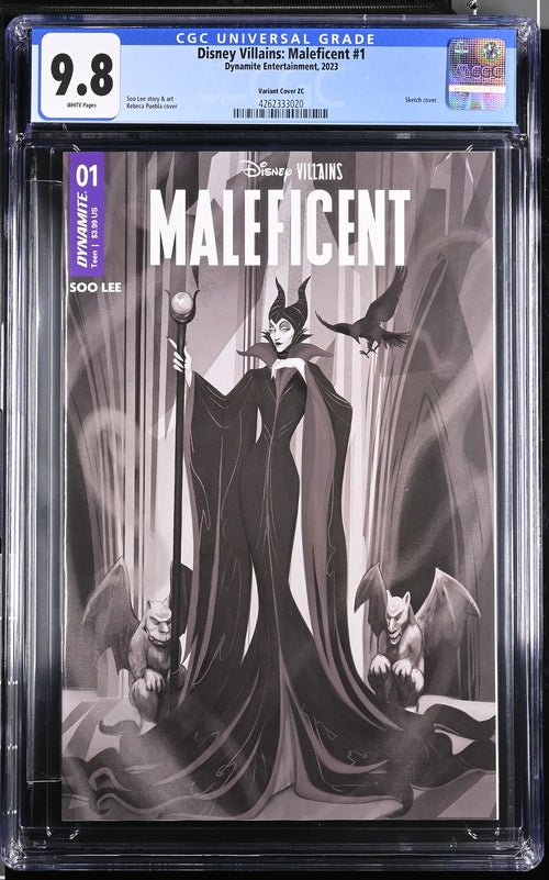 Disney Villains Maleficent #1 1:10 Puebla B&W Variant CGC Universal 9.8 GalaxyCon
