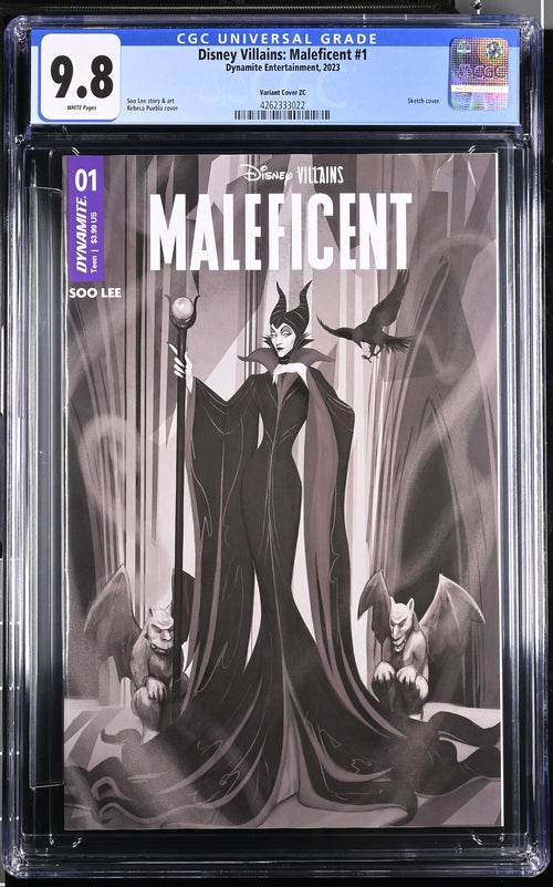 Disney Villains Maleficent #1 1:10 Puebla B&W Variant CGC Universal 9.8 GalaxyCon
