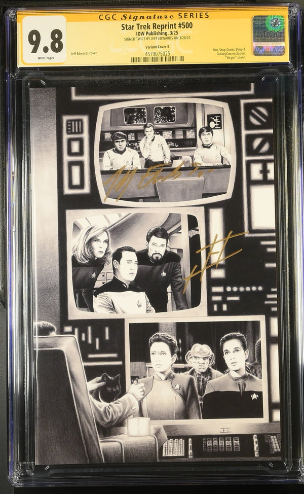 STAR TREK #500 "GARY SEVEN WATCHES" GALAXYCON VARIANT (B/W) CGC SS 9.8 Signed by: Jeff Edwards