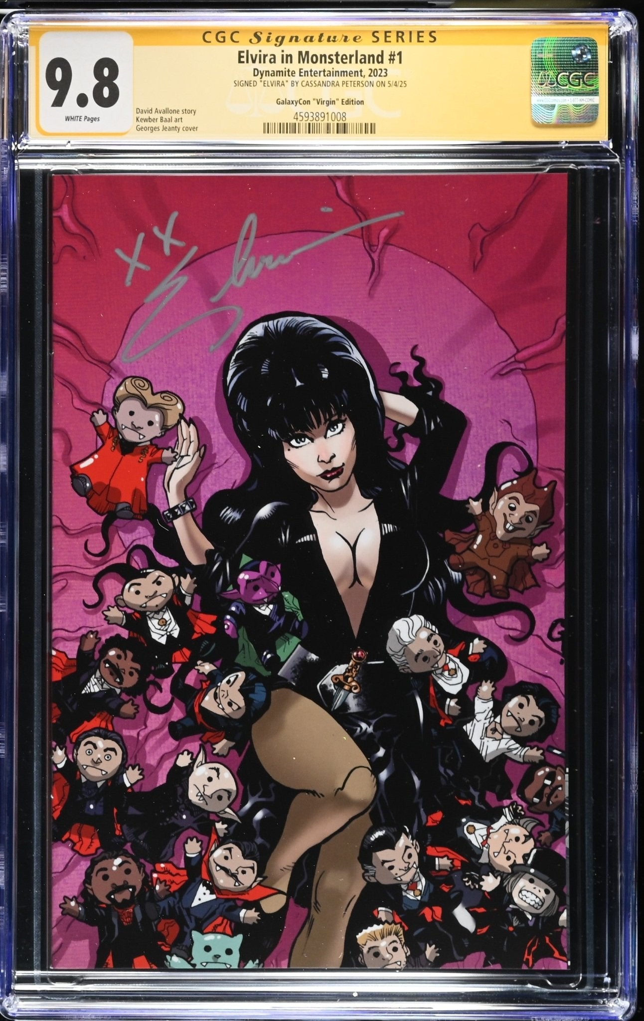 Elvira In Monsterland #1 GalaxyCon Jeanty Exclusive Virgin Variant CGC SS 9.8 Signed by: Cassandra Peterson