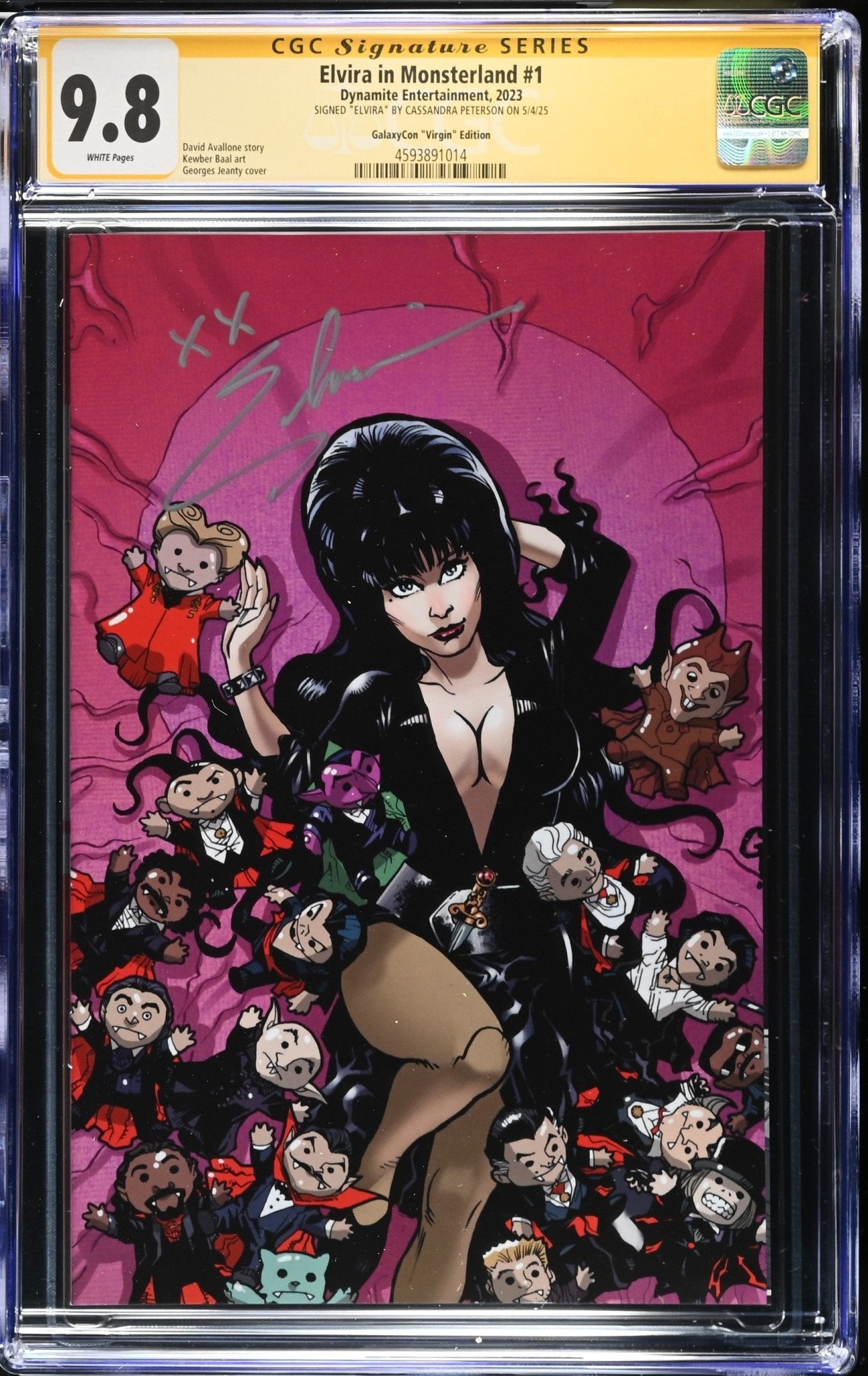 Elvira In Monsterland #1 GalaxyCon Jeanty Exclusive Virgin Variant CGC SS 9.8 Signed by: Cassandra Peterson