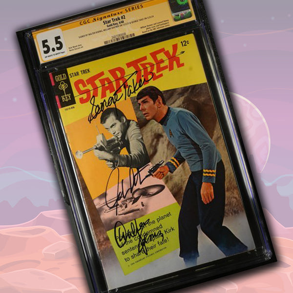 Star Trek #2 Gold Key CGC Signature Series 5.5 Cast x3 Signed Koenig, Shatner, Takei