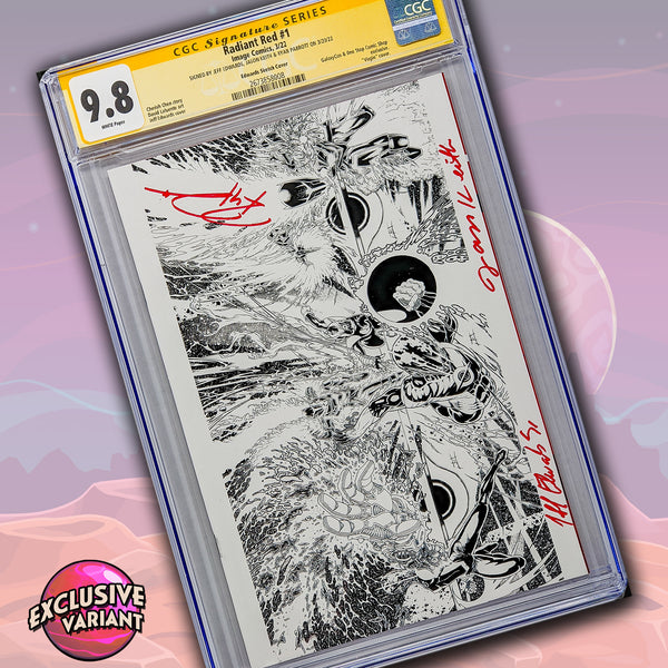 Radiant Red #1 GalaxyCon Richmond 2022 Exclusive B&W Sketch Variant Comic CGC Signature Series 9.8 Signed Edwards, Keith, Parrott