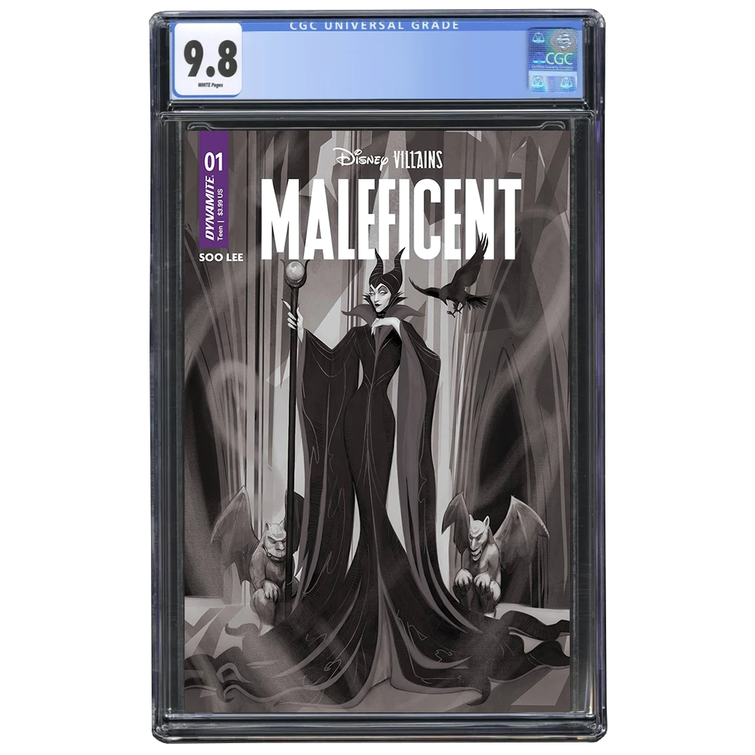 PRESALE: Disney Villains Maleficent #1 1:10 Puebla B&W Variant CGC Universal 9.8