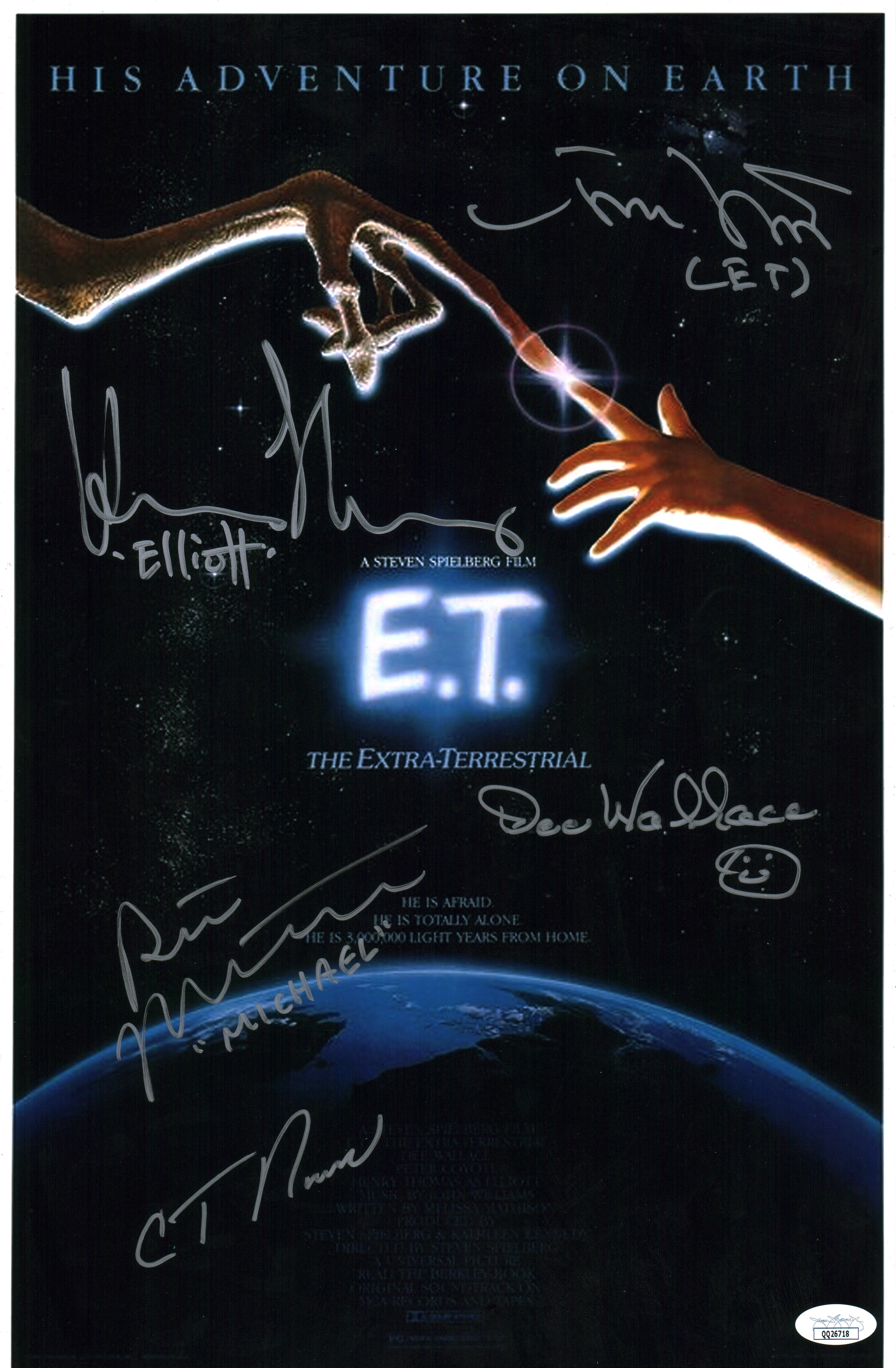 ET The Extra Terrestrial 11X17 x5 DeMeritt Thomas Wallace MacNaughton Howell Signed Mini Poster JSA Certified Autograph