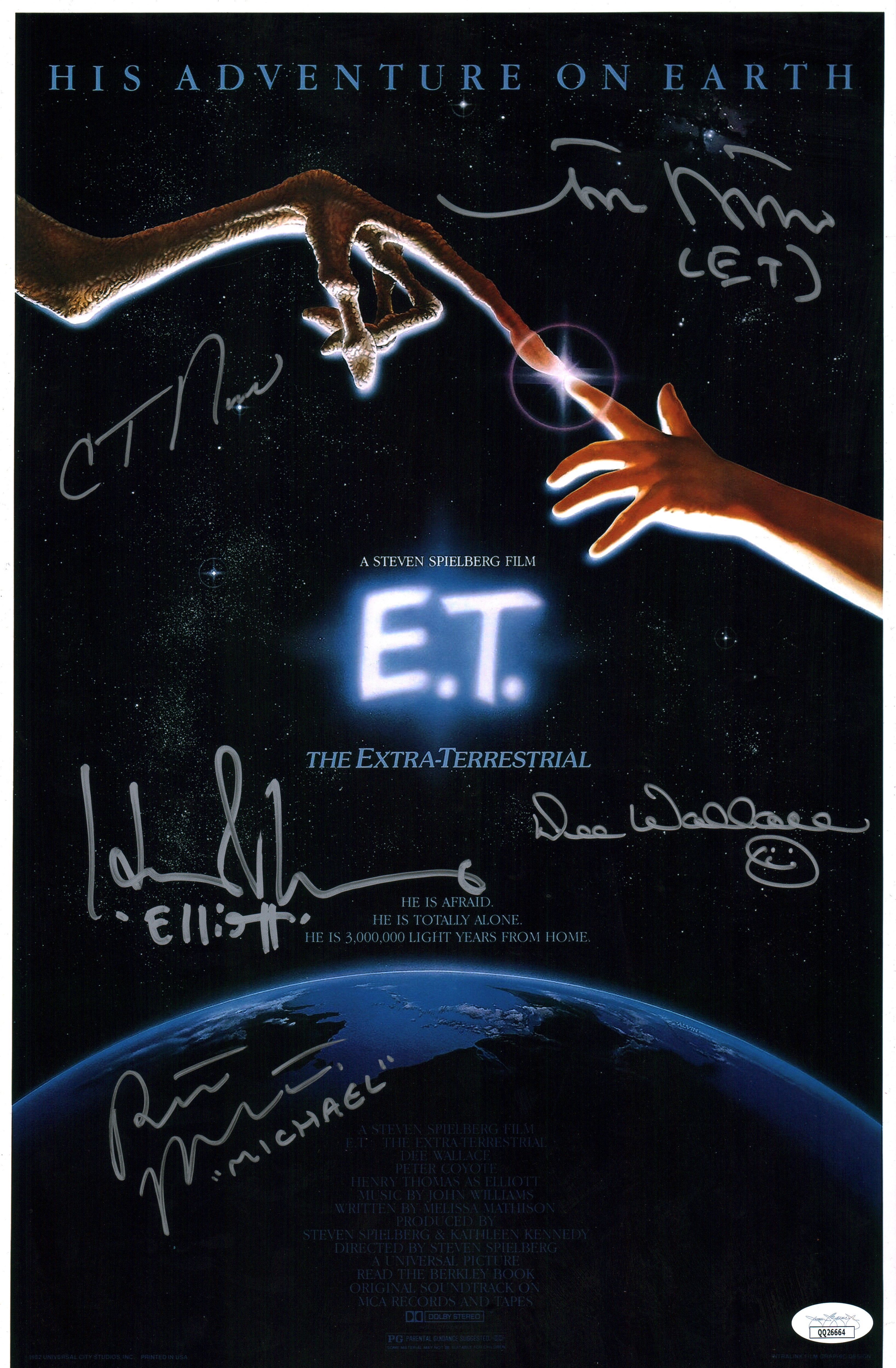 ET The Extra Terrestrial 11X17 x5 DeMeritt Thomas Wallace MacNaughton Howell Signed Mini Poster JSA Certified Autograph