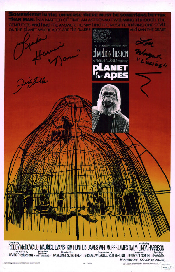 Planet of the Apes 11x17  Harrison Wagner Silla cast x3 Signed Photo Poster JSA Certified Autograph