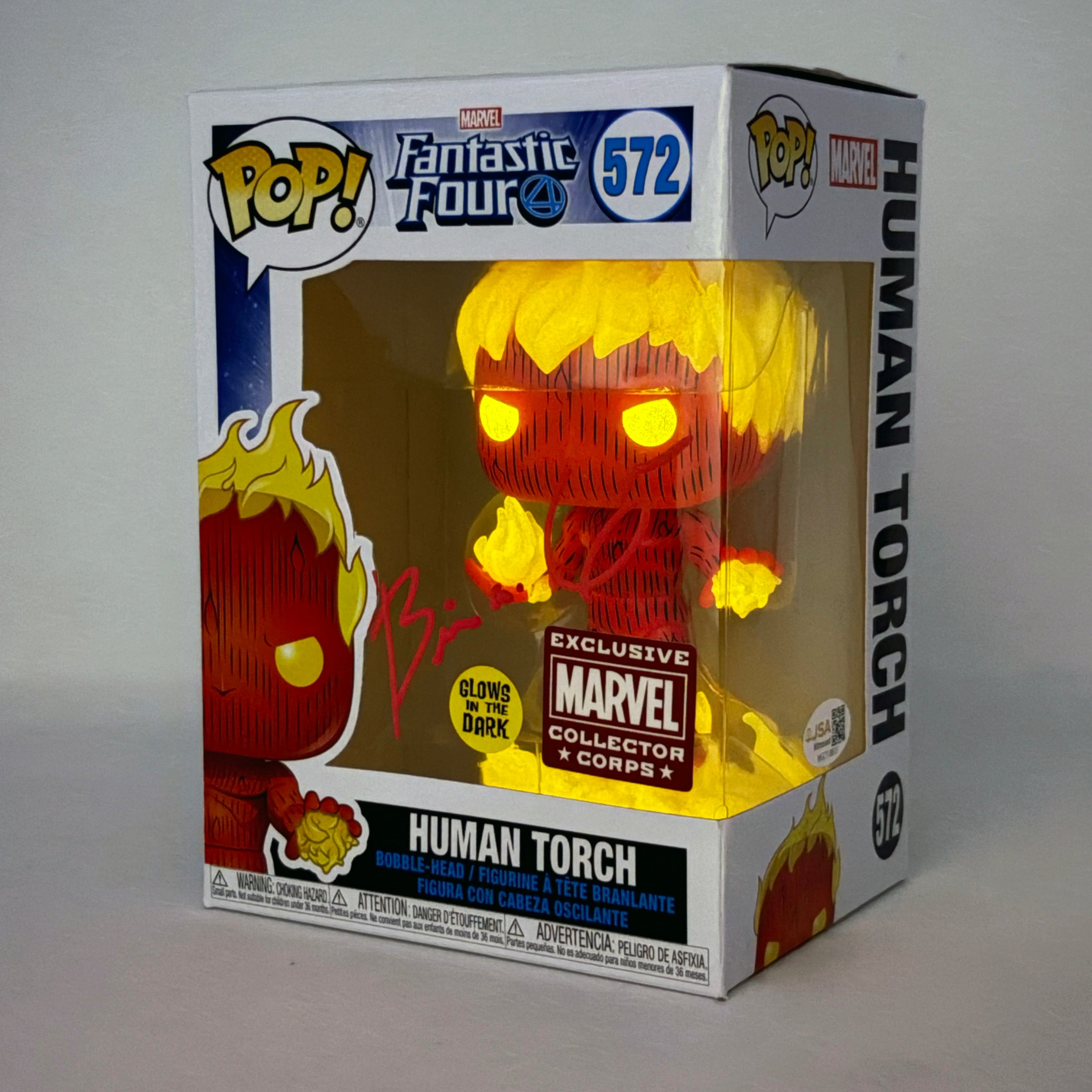 Brian Austin Green Marvel Fantastic 4 Human Torch #572 Glow in the Dark Exclusive Signed Funko Pop