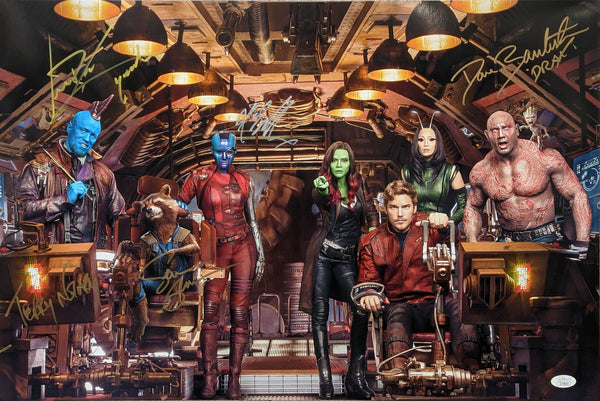 Guardians of the Galaxy 16x24 Cast Signed Bautista Gillan Gunn Notary Rooker Photo Poster JSA COA Certified Autograph