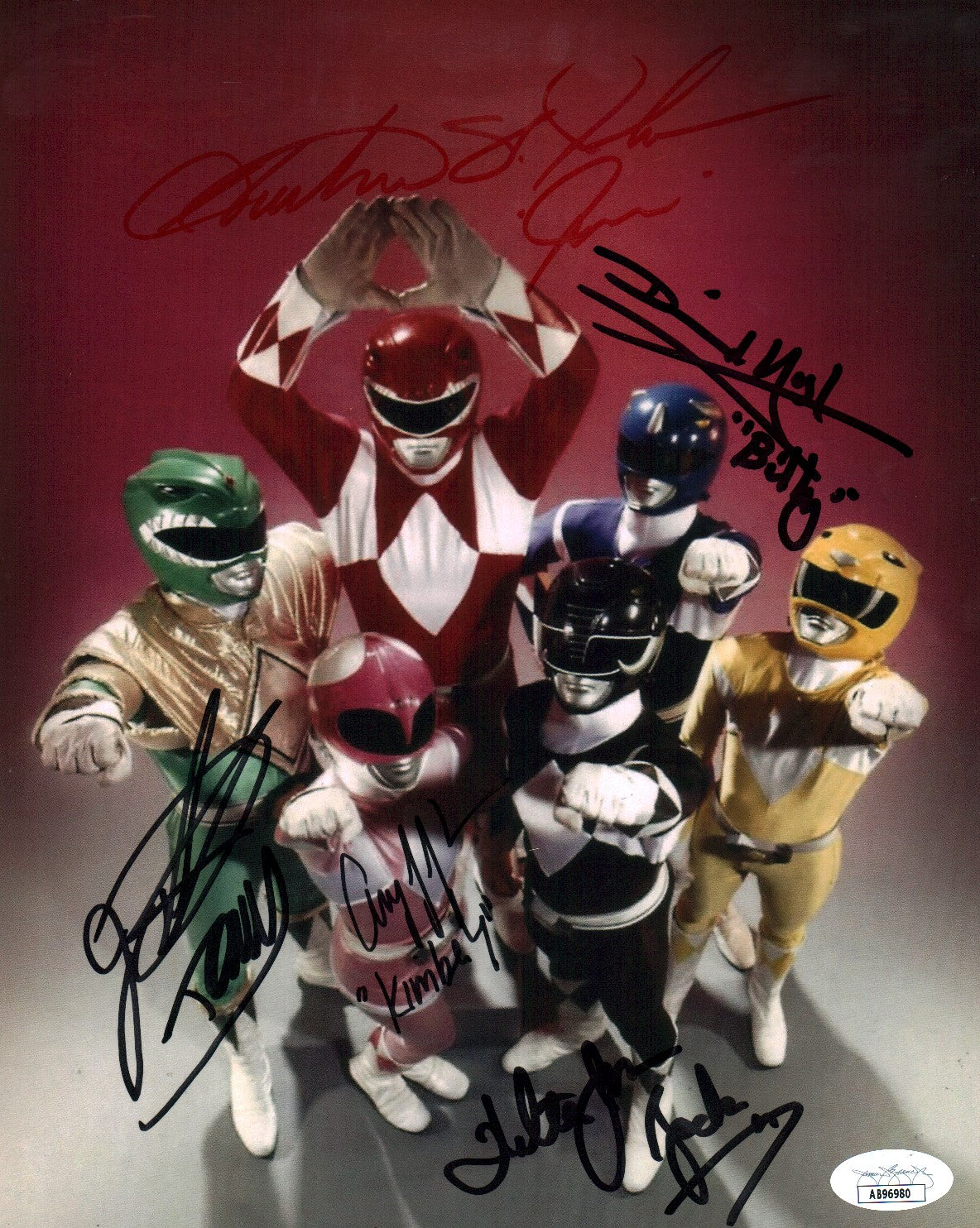Mighty Morphin Power Rangers 8x10 Signed Photo  Cast 5x Frank, Johnson, Yost, Jones, St. John JSA Certified Autograph