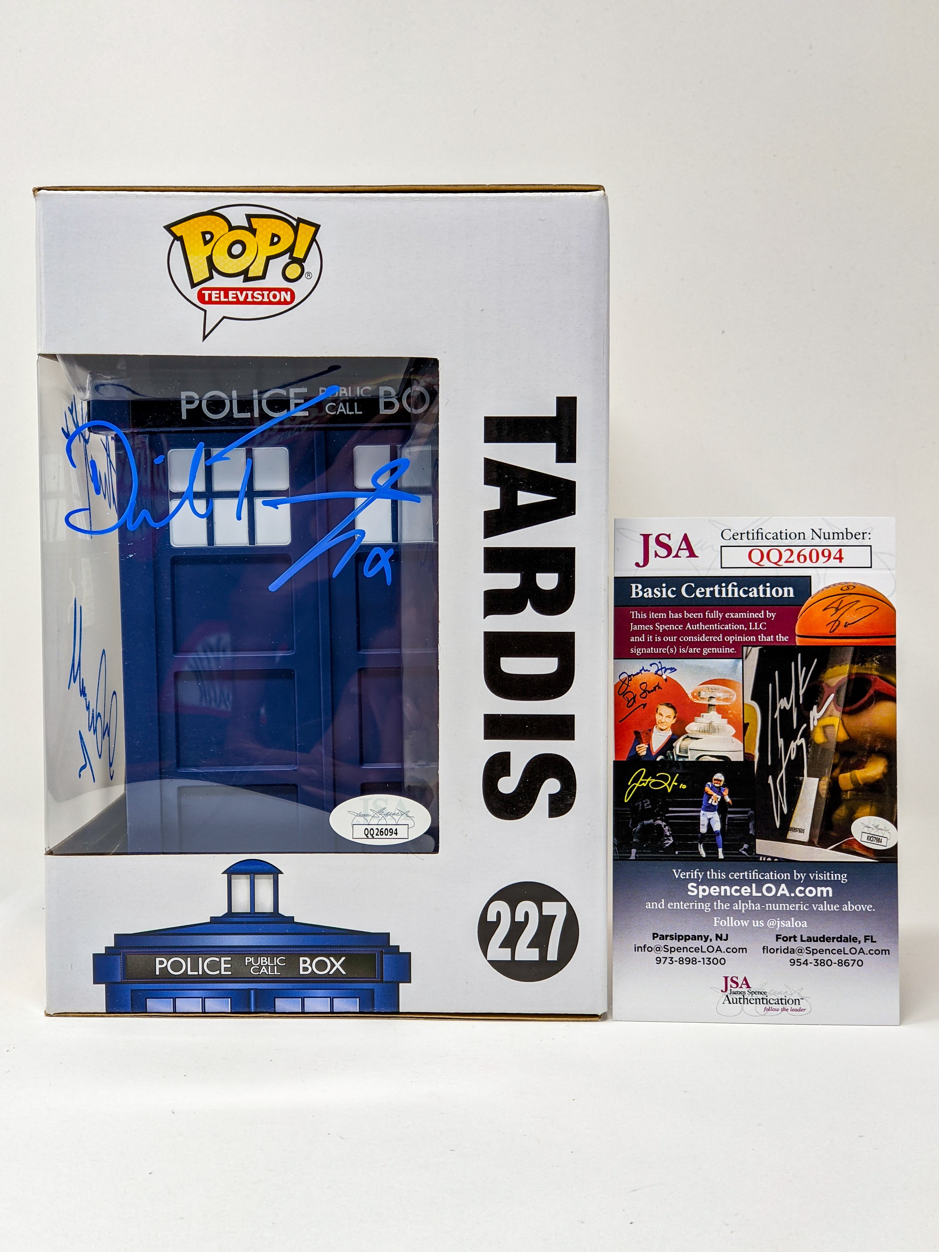 Doctor Who Tardis #227 Signed Funko Pop Cast x3 Tennant, Darvill, Tate JSA Certified Autograph