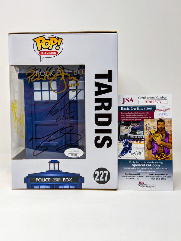 Doctor Who Tardis #227 Funko Pop Cast x4 Signed Coleman, McGann, Kingston, Smith JSA Certified Autograph