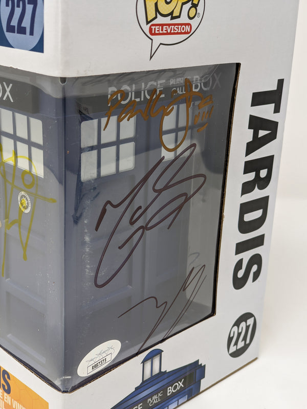 Doctor Who Tardis #227 Funko Pop Cast x4 Signed Coleman, McGann, Kingston, Smith JSA Certified Autograph