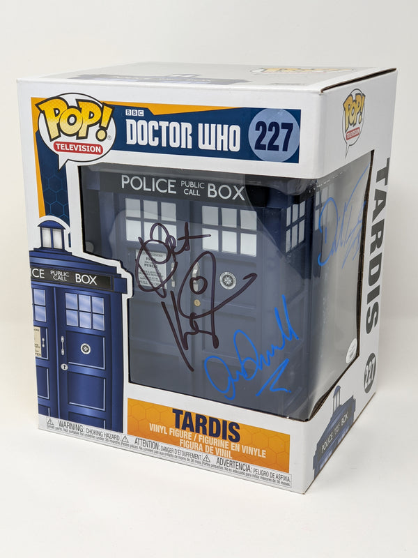 Doctor Who Tardis #227 Funko Pop Cast x3 Signed Kingston, Tennant, Darvill JSA Certified Autograph