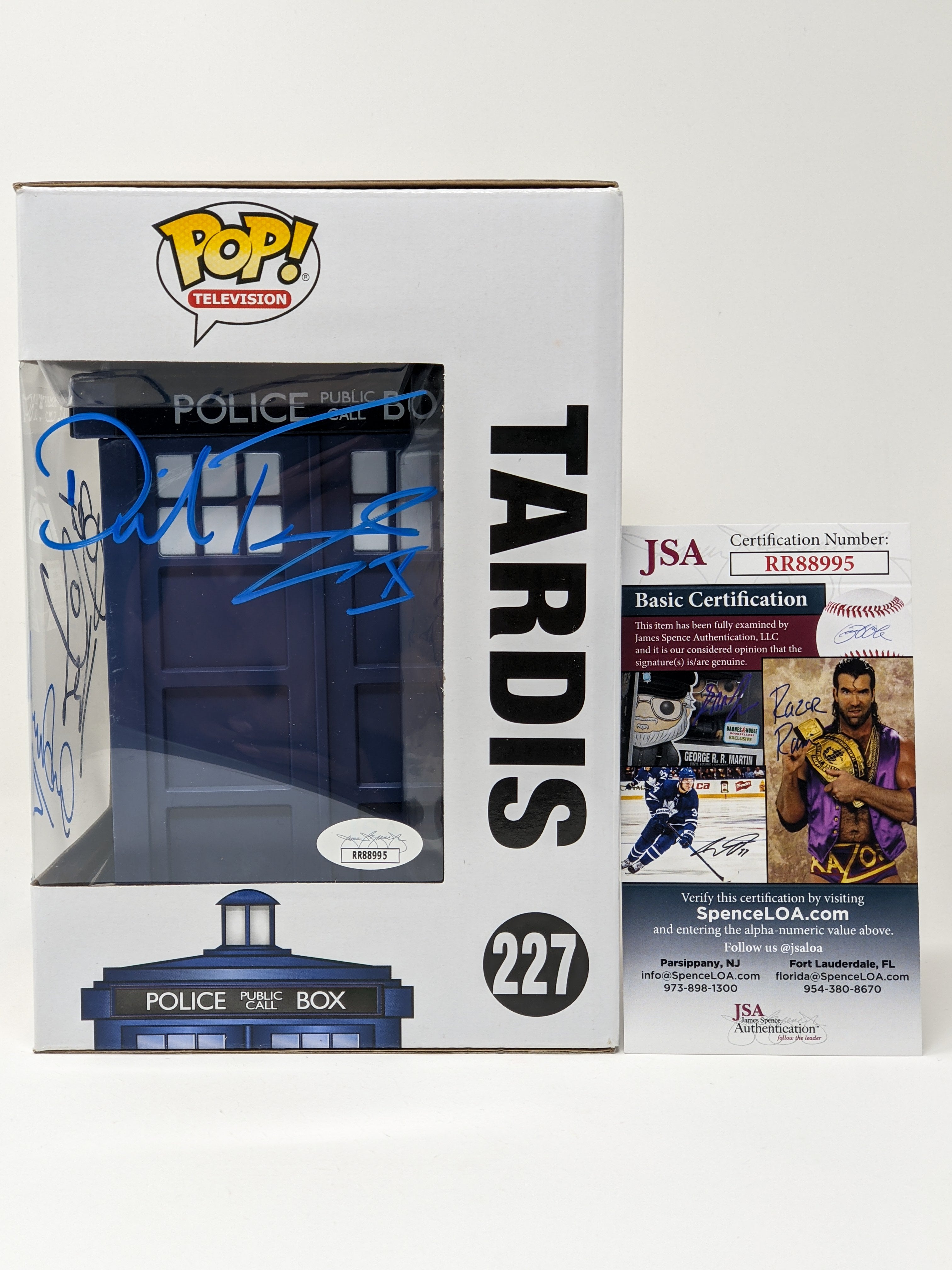 Doctor Who Tardis #227 Funko Pop Cast x3 Signed Kingston, Tennant, Darvill JSA Certified Autograph